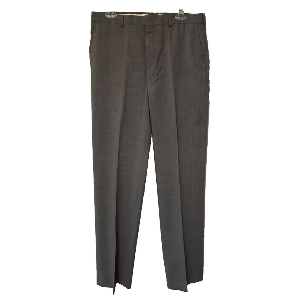 Stafford Mens Gray‎ Flat Front Straight Leg Wool Blend Dress Pant Size 34X33